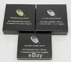 2014 National Baseball Hall of Fame GOLD SILVER & CLAD PROOF Set 3 COINS US MINT