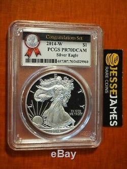 2014 W Proof Silver Eagle Pcgs Pr70 Dcam Rare Congratulations Set Pedigree Label