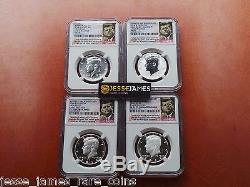 2014 W Reverse Proof Silver Kennedy 4 Coin Ngc Pf70 Sp70 Pl 50th Ann Set S D P