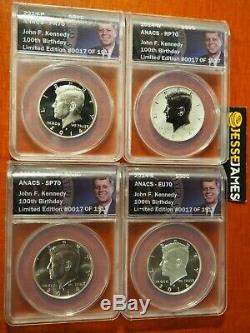 2014 W Reverse Proof Silver Kennedy 4 Coin Anacs Pr70 Sp70 50th Ann Set S D P