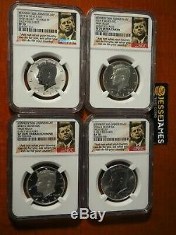 2014 W Reverse Proof Silver Kennedy 4 Coin Ngc Pf70 Sp70 Pl 50th Ann Set S D P