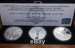 2015 3 oz total silver Mexico 3-Coin Libertad Proof/Reverse Proof/BU Set in box