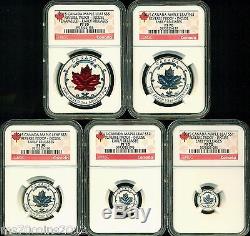 2015 Canada Reverse Proof Silver Maple Leaf 5 Coin Set Ngc Pf70 Er Incuse $1- $5