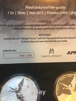 2015 Mexico Libertad Silver Proof & Reverse Proof Set Only #346/500 Minted