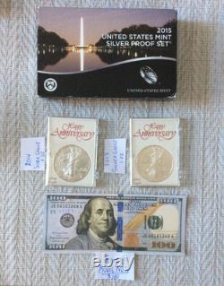 2015-S U. S. Silver Proof 14 Coin Set +1-2014, 1-2015 AMERICAN SILVER EAGLE 1 Oz