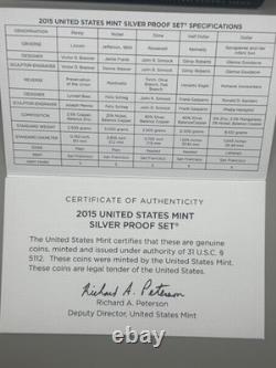 2015 US Mint Silver Proof Set w COA Original OGP Complete Presidential