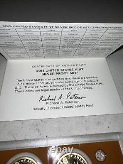 2015 United States Mint Silver Proof Set With Box And COA! On Sale, Free Ship