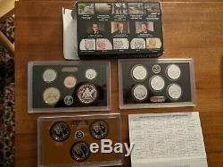2016, 2017, 2018 Silver Proof U. S. Mint Sets (33 coins), orig boxes and COAs