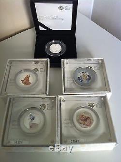 2016 Full Set 5 Beatrix Potter incl Peter Rabbit Coloured Silver Proof 50p Coins