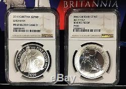 2016 Great Britain UK Britannia Proof & Reverse Proof £2 Silver Set NGC