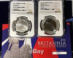 2016 Great Britain UK Britannia Proof & Reverse Proof £2 Silver Set NGC