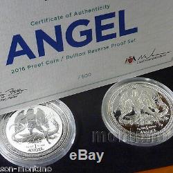 2016 Isle of Man PROOF & REVERSE SILVER ANGEL 2 COIN SET LIMITED TO ONLY 500