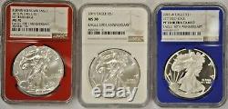 2016 SILVER EAGLE 30th ANNIVERSARY 3-COIN SET W BURNISHED W PROOF NGC PF70 MS70
