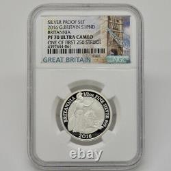 2016 Silver Britannia Proof Set of 6, 1/20 to 5 oz NGC PF70 Ultra 1st 250 Struck