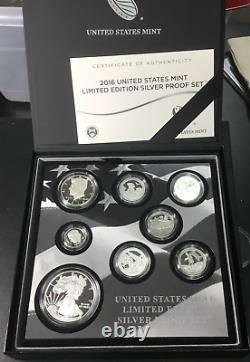 2016 US MINT LIMITED EDITION SILVER PROOF SET SPOT FREE 8 COIN with BOX & COA