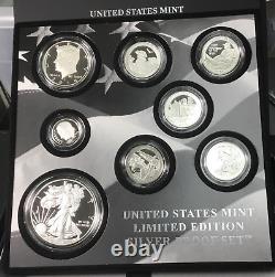 2016 US MINT LIMITED EDITION SILVER PROOF SET SPOT FREE 8 COIN with BOX & COA