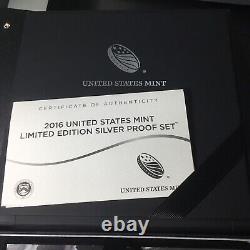 2016 US MINT LIMITED EDITION SILVER PROOF SET SPOT FREE 8 COIN with BOX & COA