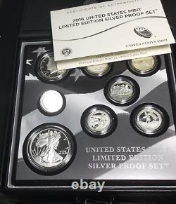 2016 US MINT LIMITED EDITION SILVER PROOF SET SPOT FREE 8 COIN with BOX & COA