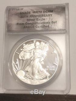 2016-W 30th Anniv. American Proof Silver Eagle Congratulations Set PR70