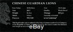 2017 $10 Palau Guardian Lion. 999 Silver 2-Coin Black Proof Set