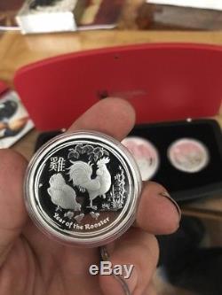 2017 Proof Lunar Rooster Ultra Rare Set 3.9999 Fine Silver