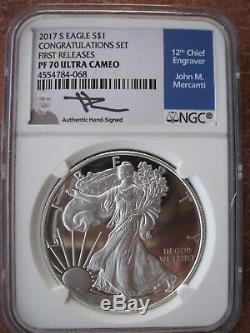 2017-S, First Rel, PROOF SILVER EAGLE, NGC, PF70 UC, Congratulations Set, Mercanti