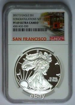 2017-S NGC PF69 PROOF Silver Eagle Trolley Label Congratulation Set