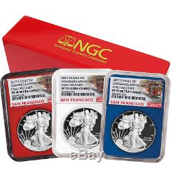 2017-S Proof $1 American Silver Eagle Congratulations Set NGC PF70UC 3pc Trolley