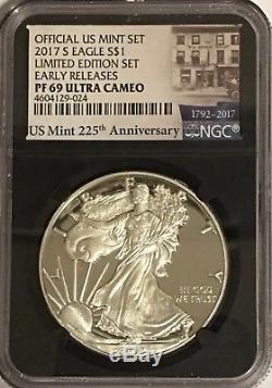 2017 S Proof Silver Eagle Limited Edition Set Ngc Pf69 Er Ultra Cameo Retro 225