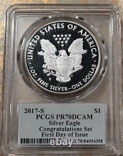 2017 S Proof Silver Eagle PCGS PR70 Congratulations Set FDI Cleveland signed