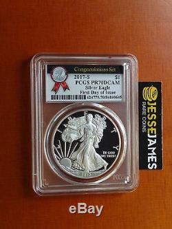 2017 S Proof Silver Eagle Pcgs Pr70 Dcam First Of Day Issue Congratulations Set