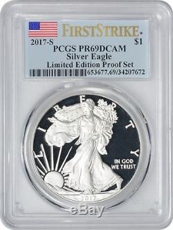 2017-S Silver Eagle Dollar PR69DCAM PCGS Limited Edition Proof Set FS Flag