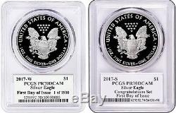 2017 S & W Proof Silver Eagle Pr 70 Set Mercanti First Day Of Issue Fdoi