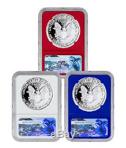 2017-W Proof Silver Eagle 3-Coin Set NGC PF70 UC FDI Red White & Blue SKU46469