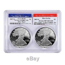 2017 WithS 1 oz Proof Silver American Eagle 2-Coin Set PCGS PF 70 DCAM First Strik