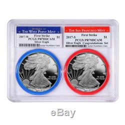 2017 WithS 1 oz Proof Silver American Eagle 2-Coin Set PCGS PF 70 DCAM First Strik