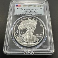 2017-s Silver Eagle Dollar First Day Of Issue Congrats Set Pcgs Pr70dcam