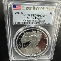 2017-s Silver Eagle Dollar First Day Of Issue Congrats Set Pcgs Pr70dcam