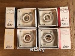 2018 Beatrix Potter Set of 4 Royal Mint Silver Proof Coloured 50p Coins