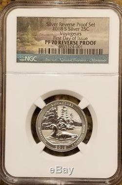 2018-S America the Beautiful Silver Quarters Set, NGC Reverse Proofs PF70, FDOI