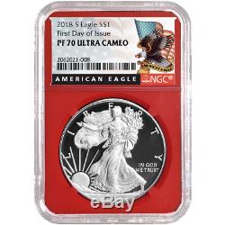 2018-S Proof $1 American Silver Eagle 3pc. Set NGC PF70UC FDI Black Label Red Wh
