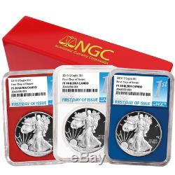 2018-S Proof $1 American Silver Eagle 3pc. Set NGC PF70UC FDI First Label Red Wh