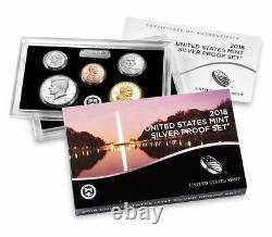 2018 S SILVER PROOF Set US Mint 10 Coins Kennedy ATB $1 Dime Penny with BOX COA