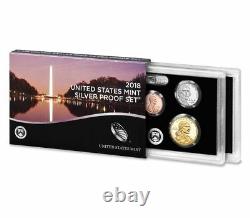 2018 S SILVER PROOF Set US Mint 10 Coins Kennedy ATB $1 Dime Penny with BOX COA