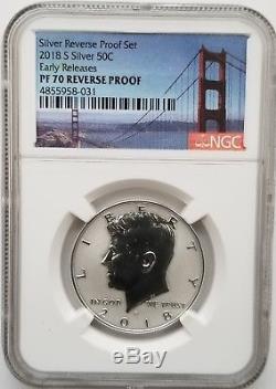 2018-S US SILVER REVERSE PROOF SET 10pc. EARLY RELEASE BRIDGE LABEL NGC PF70