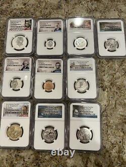 2018 S US Silver Reverse Proof Set 10 Pc NGC PF 70 First Releases Custom Label
