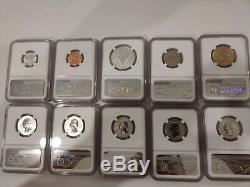 2018-S U. S. Silver Reverse Proof Set 10pc. NGC PF69 ER Trolley Label Collection