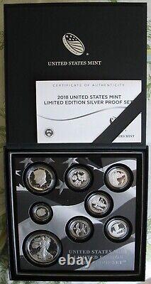 2018 US Mint Limited Edition Silver Proof Set withBox & COA and accessories