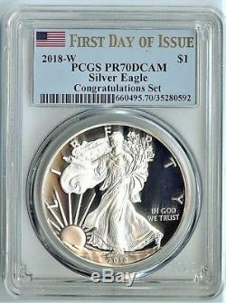 2018-w Congratulations Set Silver Eagle / Proof70dcam / Rare First Day Of Issue