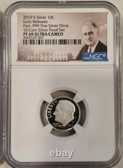 2019 3-Coin PF69 Set- 1ST W Reverse PF Cent, 1ST. 999 Silver Dime + 2019-S Cent